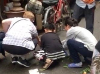 Du khach nuoc ngoai giup nguoi ban hang rong nhat hoa qua roi hinh anh