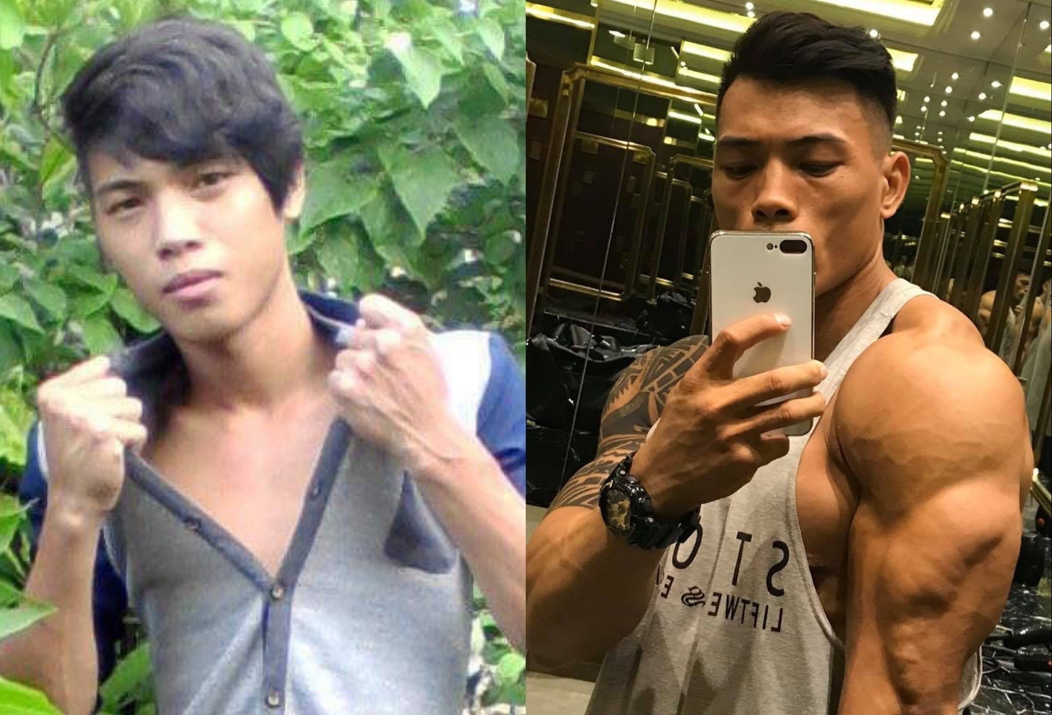 Chang trai gay go tang 25 kg, thanh VDV the hinh nho tap gym hinh anh