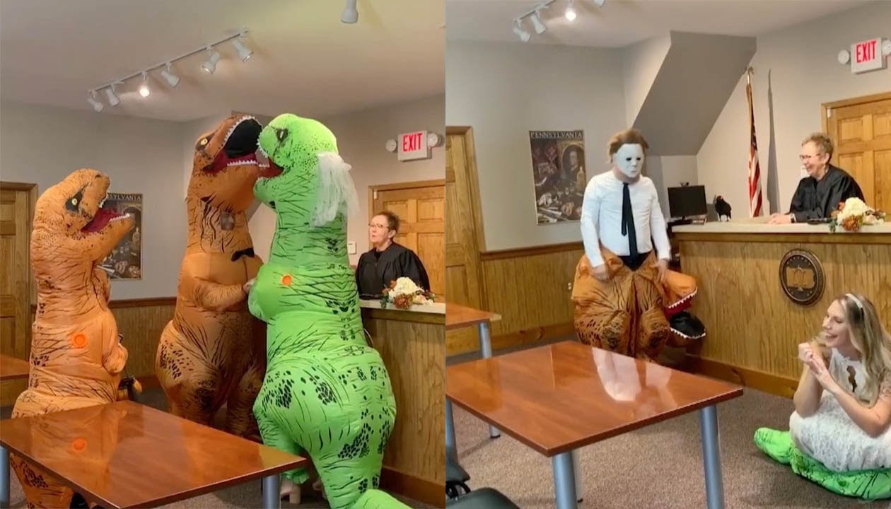 Doi tinh nhan mac trang phuc khung long khi ket hon hinh anh