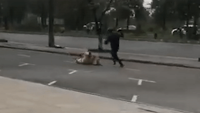 Nguoi vi pham luat dung con nhi khuc danh canh sat hinh anh