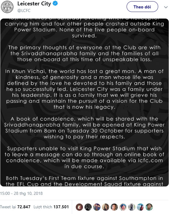 Chủ tịch Leicester City, Chủ tịch Vichai, trực thăng phát nổ, King Power ảnh 2 Chu tich Leicester City, Chu tich Vichai, truc thang phat no, King Power anh 2