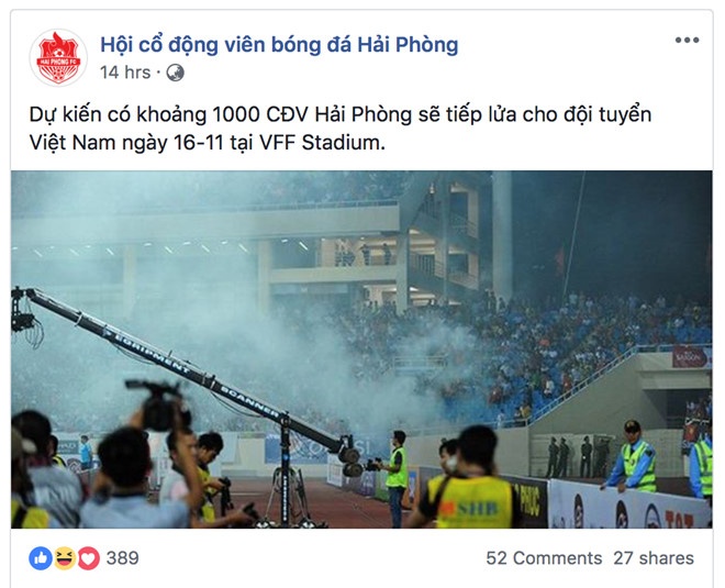 Cổ động viên Hải Phòng, pháo sáng, đội tuyển Việt Nam, AFF Cup 2018 ảnh 1 Co dong vien Hai Phong, phao sang, doi tuyen Viet Nam, AFF Cup 2018 anh 1