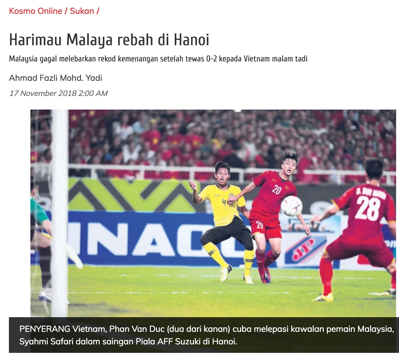 bao chi chau A,  doi tuyen Malaysia,  doi tuyen Viet Nam,  AFF Cup 2018 anh 1