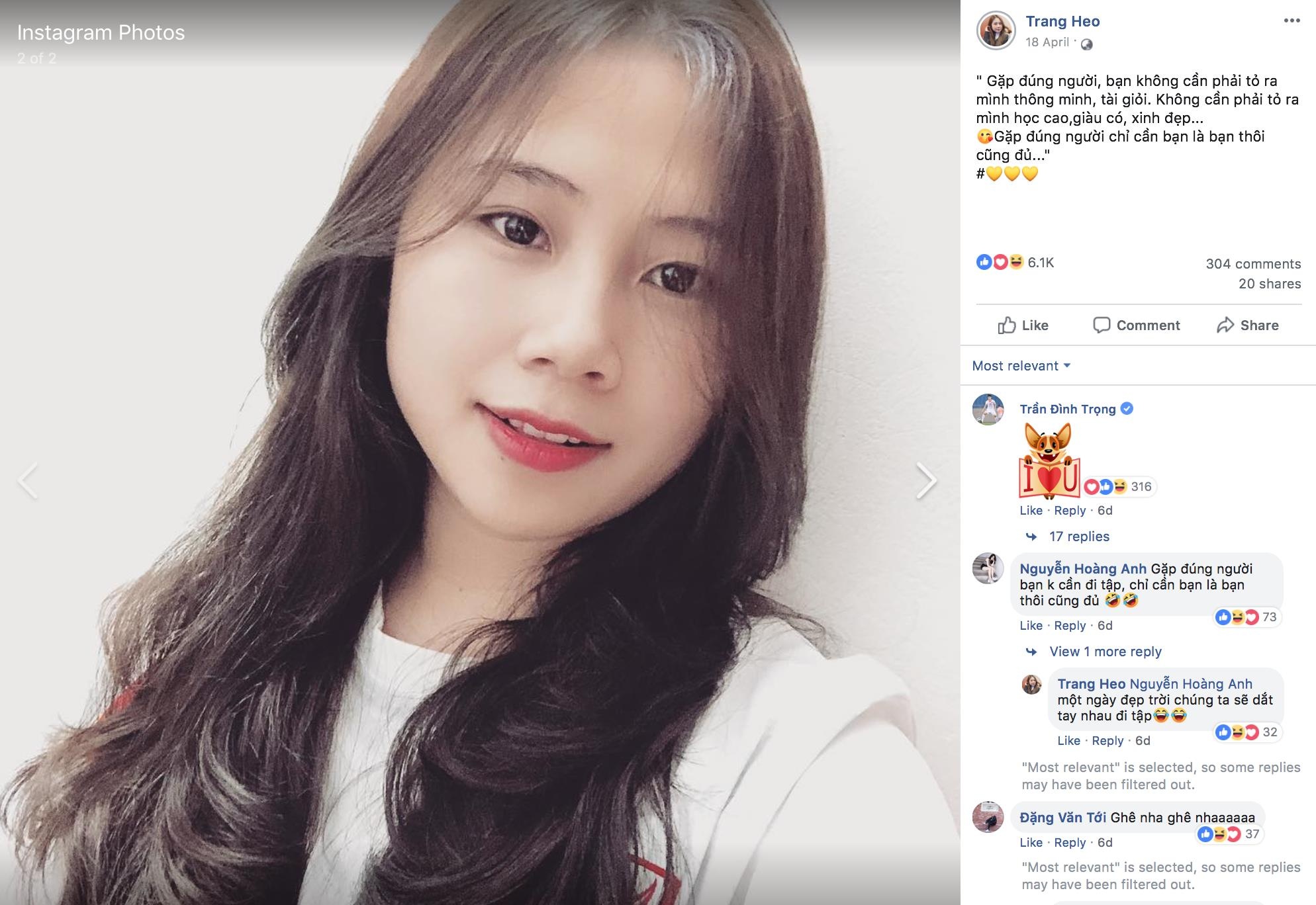 Trần Đình Trọng, bạn gái Trang Heo, chúc mừng sinh nhật, CLB Hà Nội, đội tuyển Việt Nam ảnh 2 Tran Dinh Trong, ban gai Trang Heo, chuc mung sinh nhat, CLB Ha Noi, doi tuyen Viet Nam anh 2