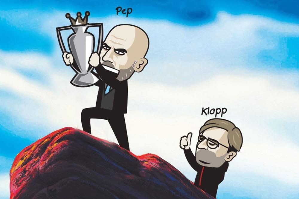 Biem hoa HLV Klopp bat luc nhin Pep Guardiola nang cup vo dich hinh anh