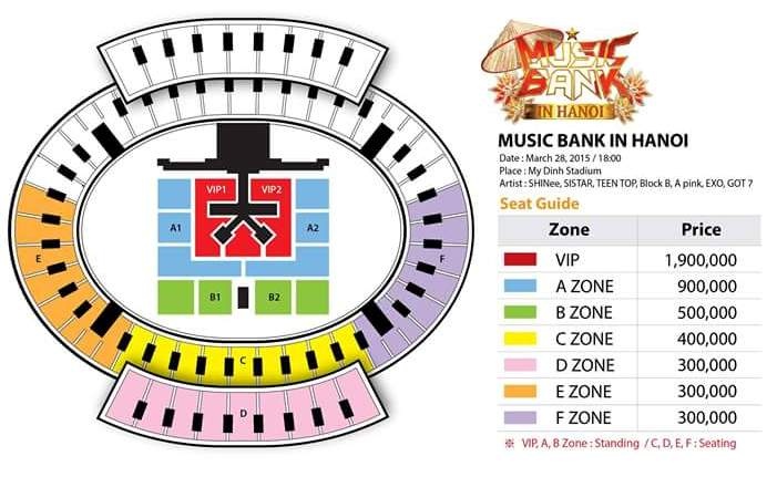Sơ đồ sân khấu và giá vé của chương trình Music Bank.