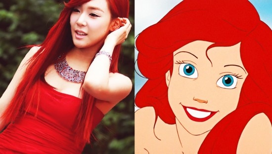 Tiffany (SNSD) tóc nhuộm đỏ rực, cùng cá tính vui vẻ, cởi mở giống hệt nàng tiên cá Ariel.