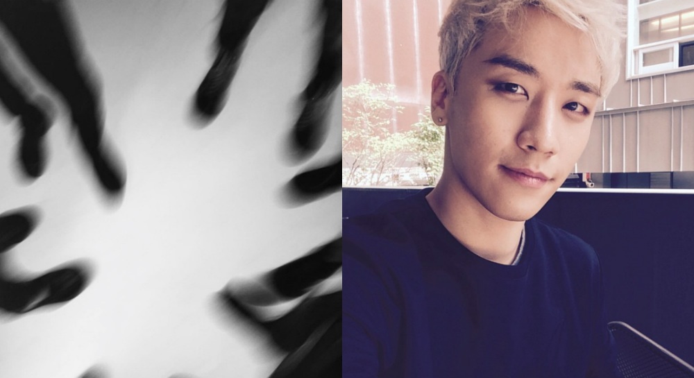 Seungri (phải) khoe ảnh bí ẩn chụp trên trường quay MV mới.