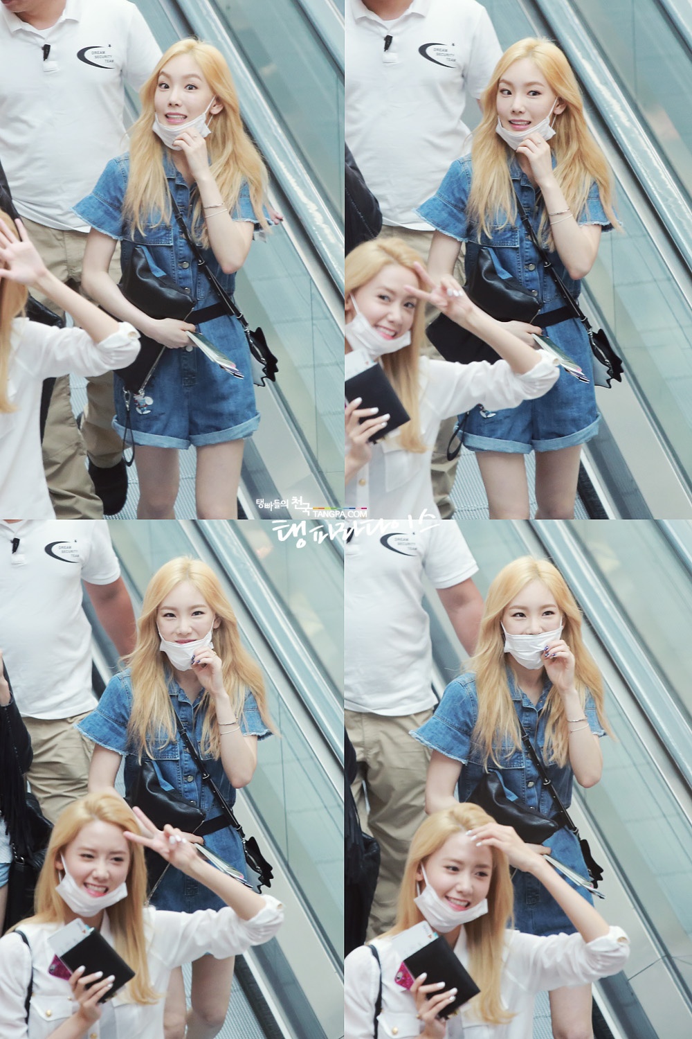 Hai thiên thần tóc vàng mới của SNSD làm mặt hài với fan ở sân bay. 