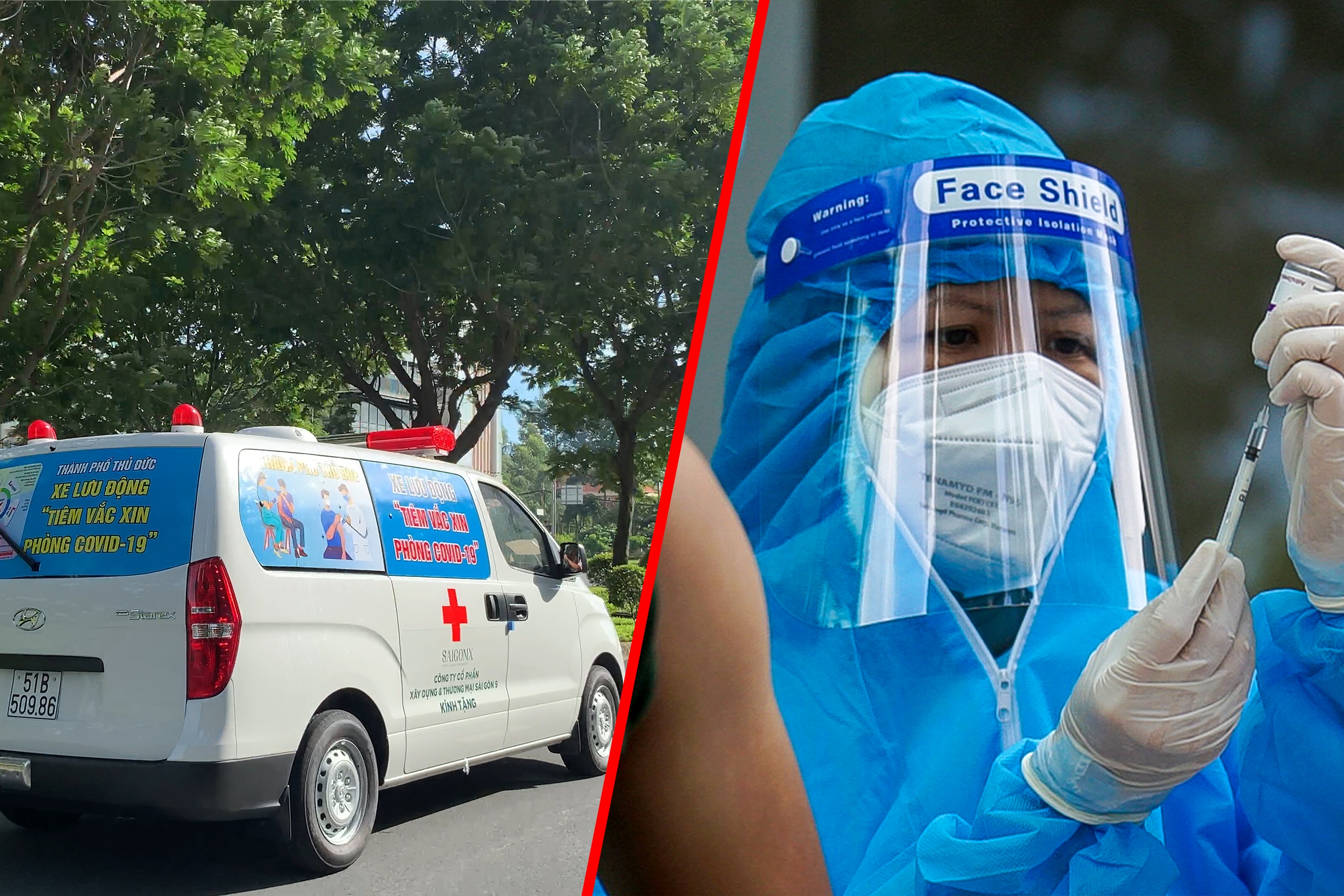 Doi xe luu dong tiem vaccince ngua Covid-19 o TP Thu Duc hinh anh