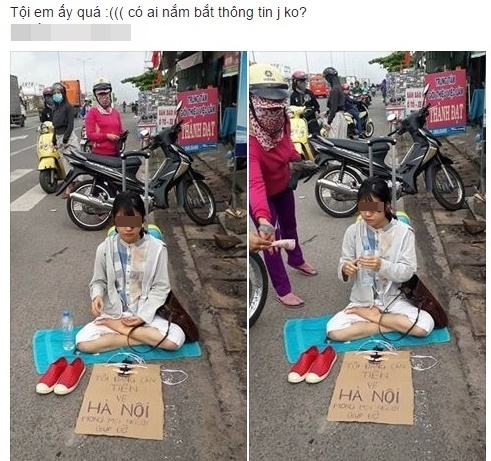cô gái trẻ ngồi xin tiền giữa đường ảnh 1 co gai tre ngoi xin tien giua duong anh 1