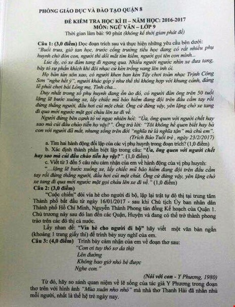 đề thi lớp 9 đề cập cuộc chiến vỉa hè ảnh 1 de thi lop 9 de cap cuoc chien via he anh 1