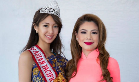 Thanh Thao mac ao dai cham thi hoa hau o My hinh anh