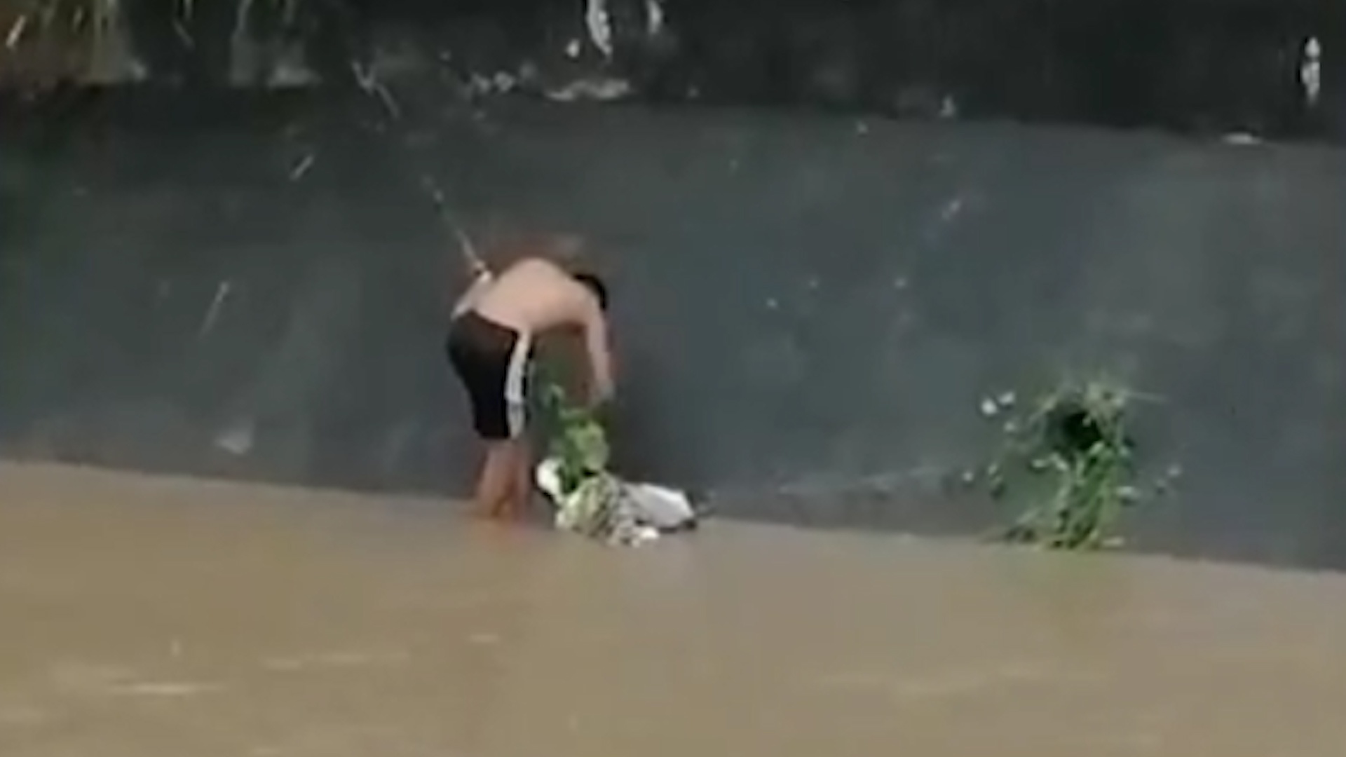 Thieu nien dung cam lieu minh cuu chu cho trong mua bao hinh anh