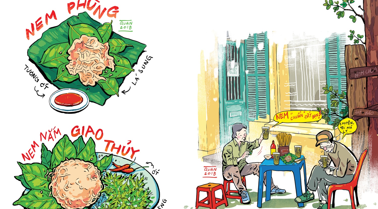 An mot mieng nem giua pho co nhon nhip hinh anh