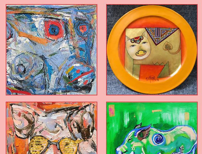 Muon hinh van trang nhung chu in trong tranh mung Tet Ky Hoi hinh anh