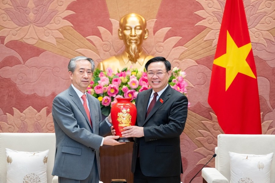 Chu tich Quoc hoi Vuong Dinh Hue tiep Dai su Trung Quoc tai Viet Nam hinh anh