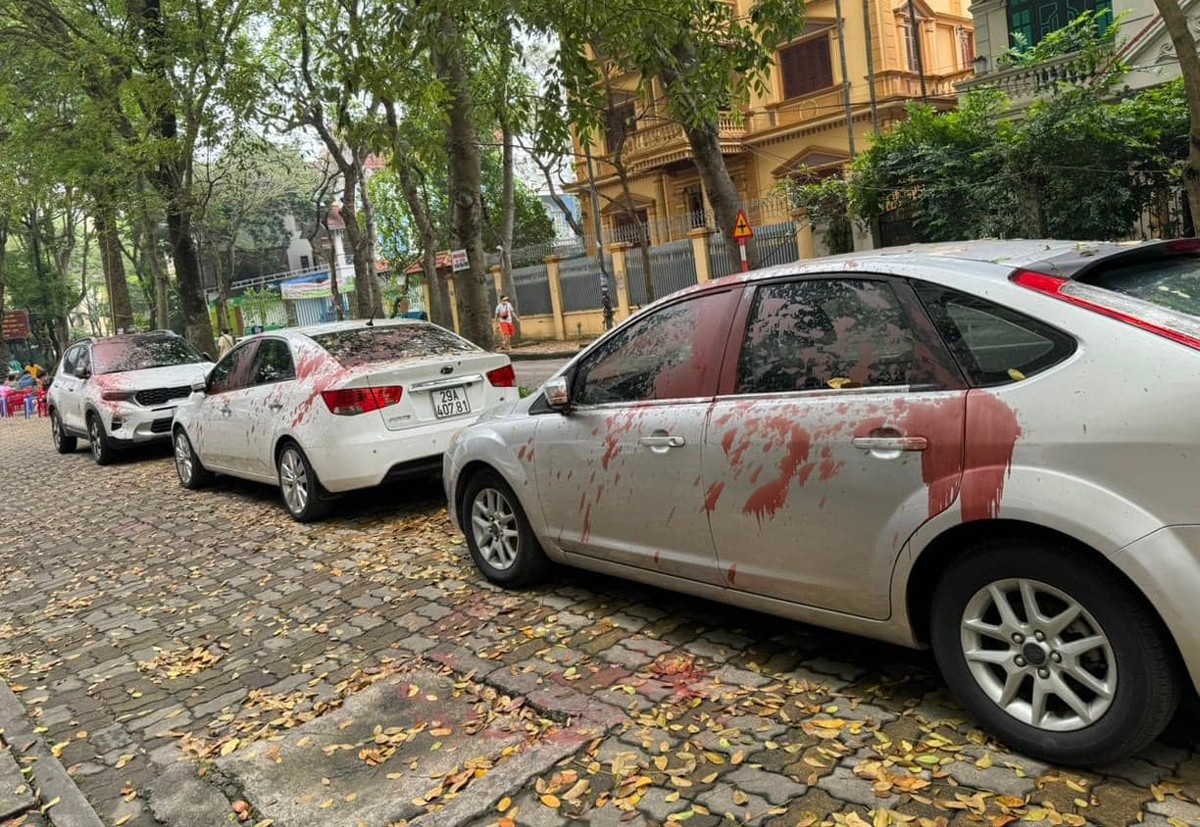 Tam giu 4 doi tuong tat son vao nhieu oto o Ha Noi hinh anh