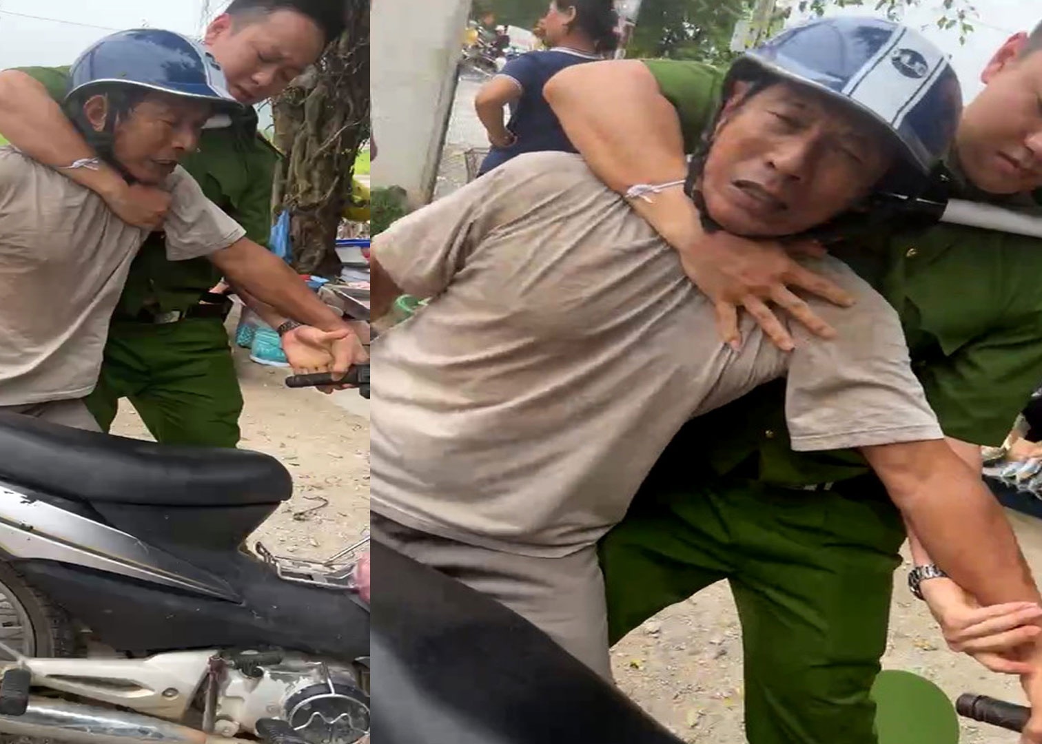 Cong an ly giai viec 'om giu' nguoi di xe may mua hang o cho coc hinh anh