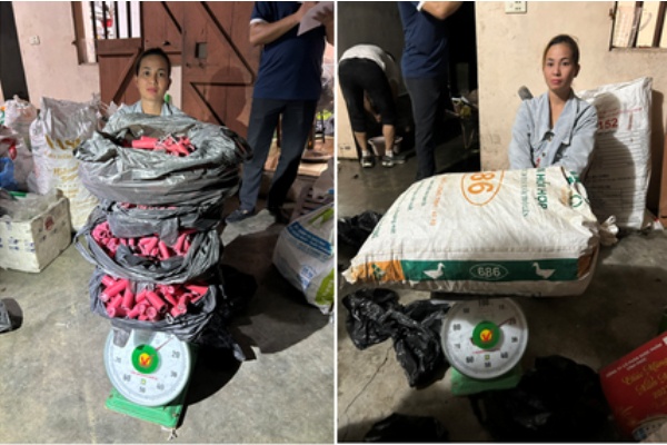 Hai Phong bat nu quai san xuat, tu che 200 kg phao hinh anh