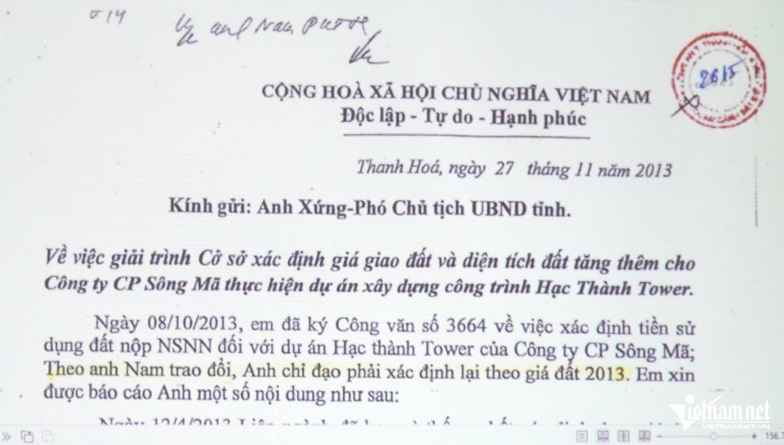 Bi thu Thanh Hoa,  Trinh Van Chien,  Hac Thanh Tower,  Du an Hac Thanh,  Cong ty Song Ma,  Doanh nghiep Song Ma,  Nguyen Dinh Xung,  Cong ty Huy Hoang anh 2