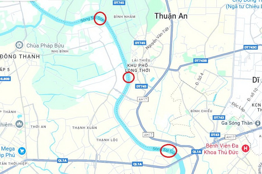 Vi tri du kien 3 cau vuot song Sai Gon noi Binh Duong cu - TP.HCM hinh anh