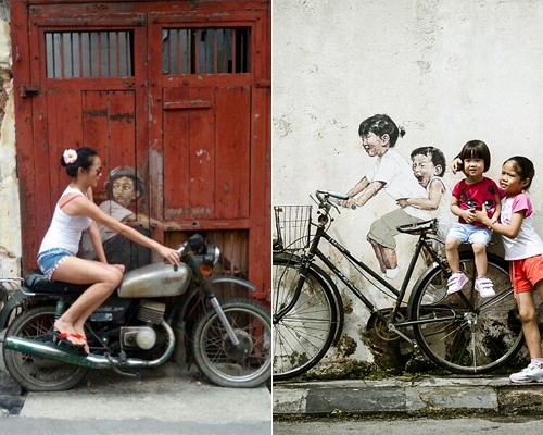 Thu tai pose hinh voi tranh tuong o Penang hinh anh