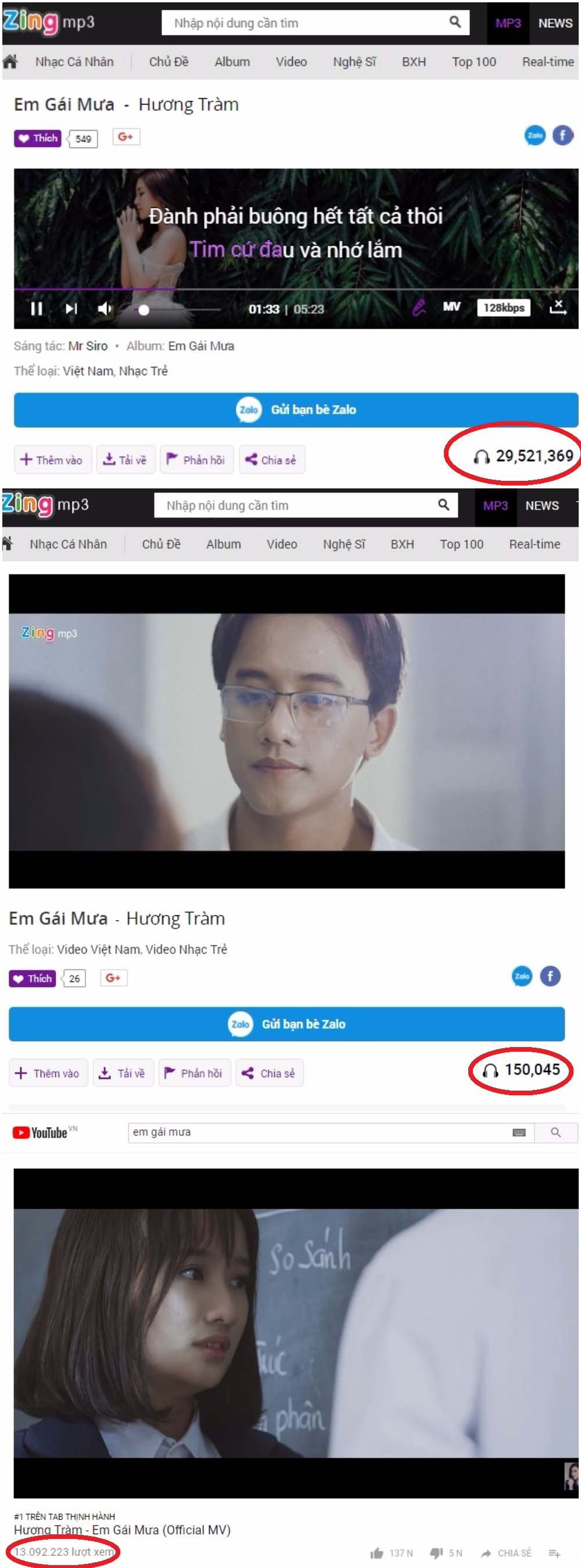 em gái mưa của hương tràm lập kỷ lục zing mp3 ảnh 1 em gai mua cua huong tram lap ky luc zing mp3 anh 1