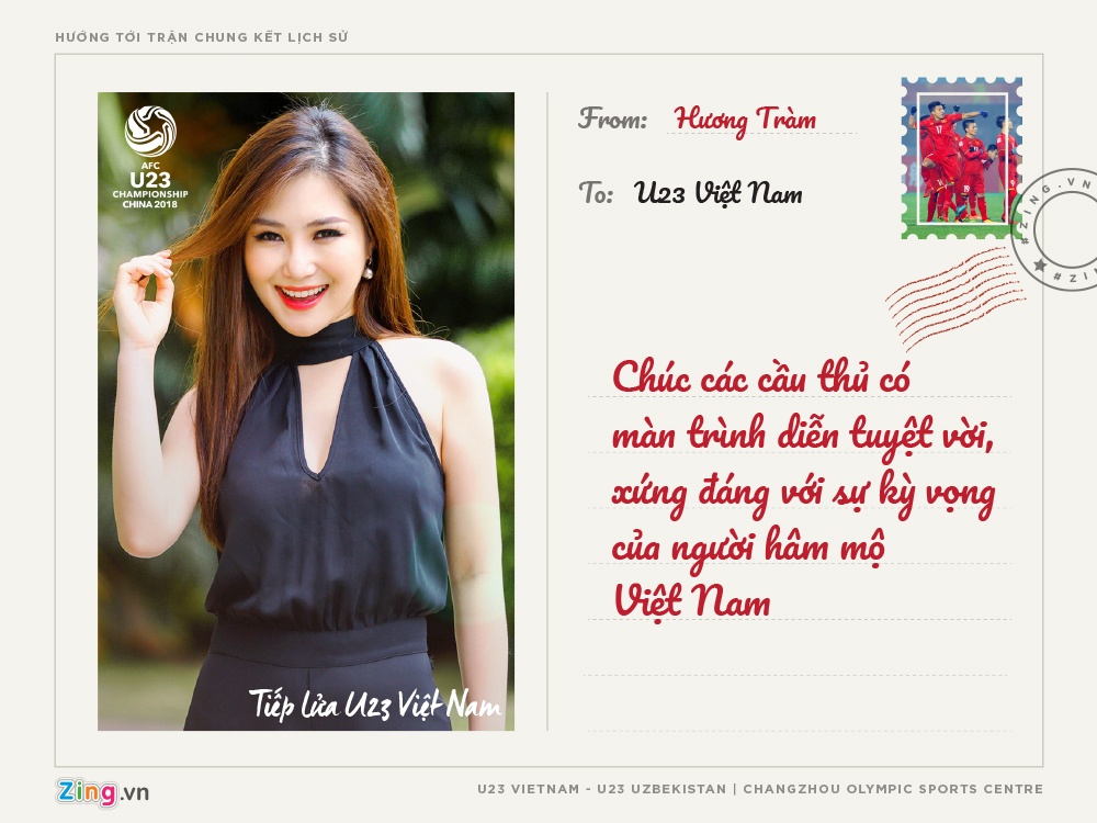 Huong Tram, Soobin Hoang Son gui thiep chuc U23 Viet Nam hinh anh