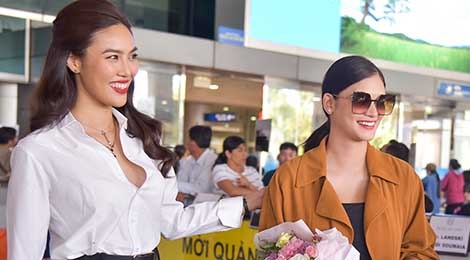 Hoa hau Hoan vu Pia va Lan Khue noi bat o san bay Tan Son Nhat hinh anh