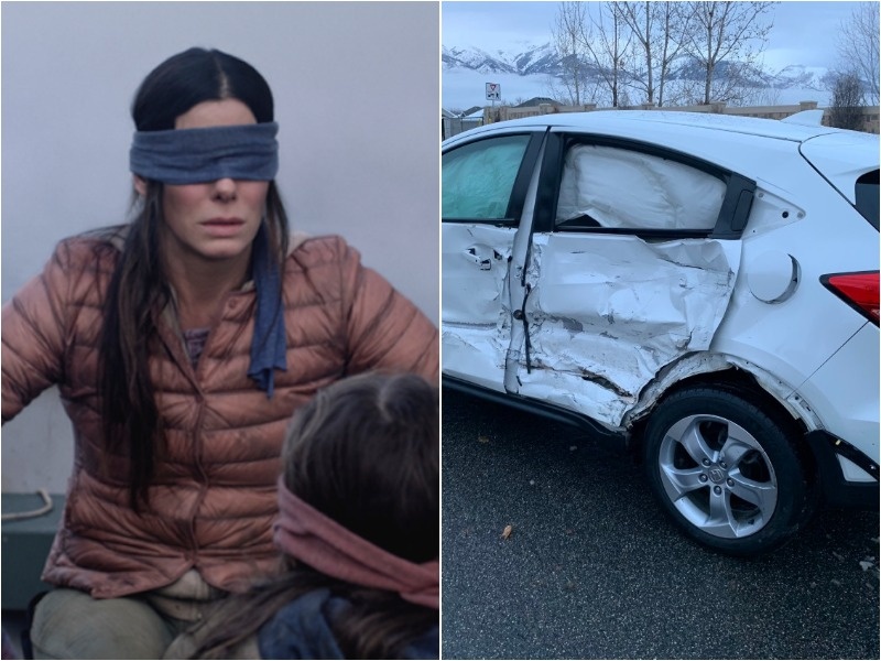 Co gai 17 tuoi dam nat oto vi lai xe bit mat theo phim 'Bird Box' hinh anh