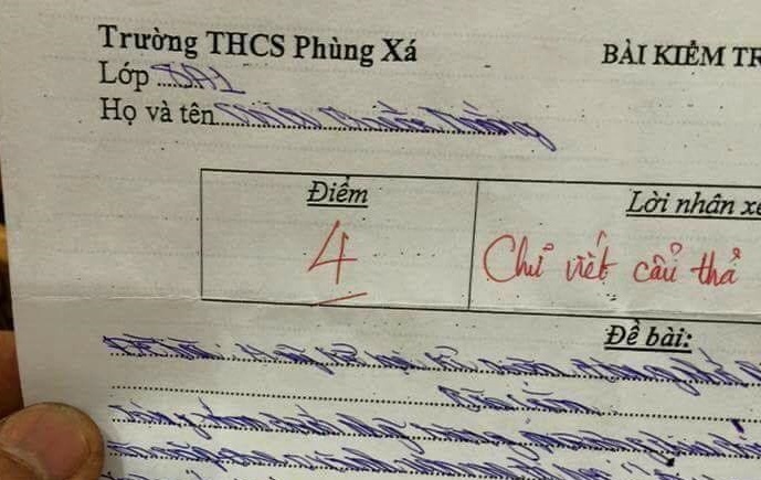 Dan mang chia se bai kiem tra 4 diem, chu viet qua xau hinh anh