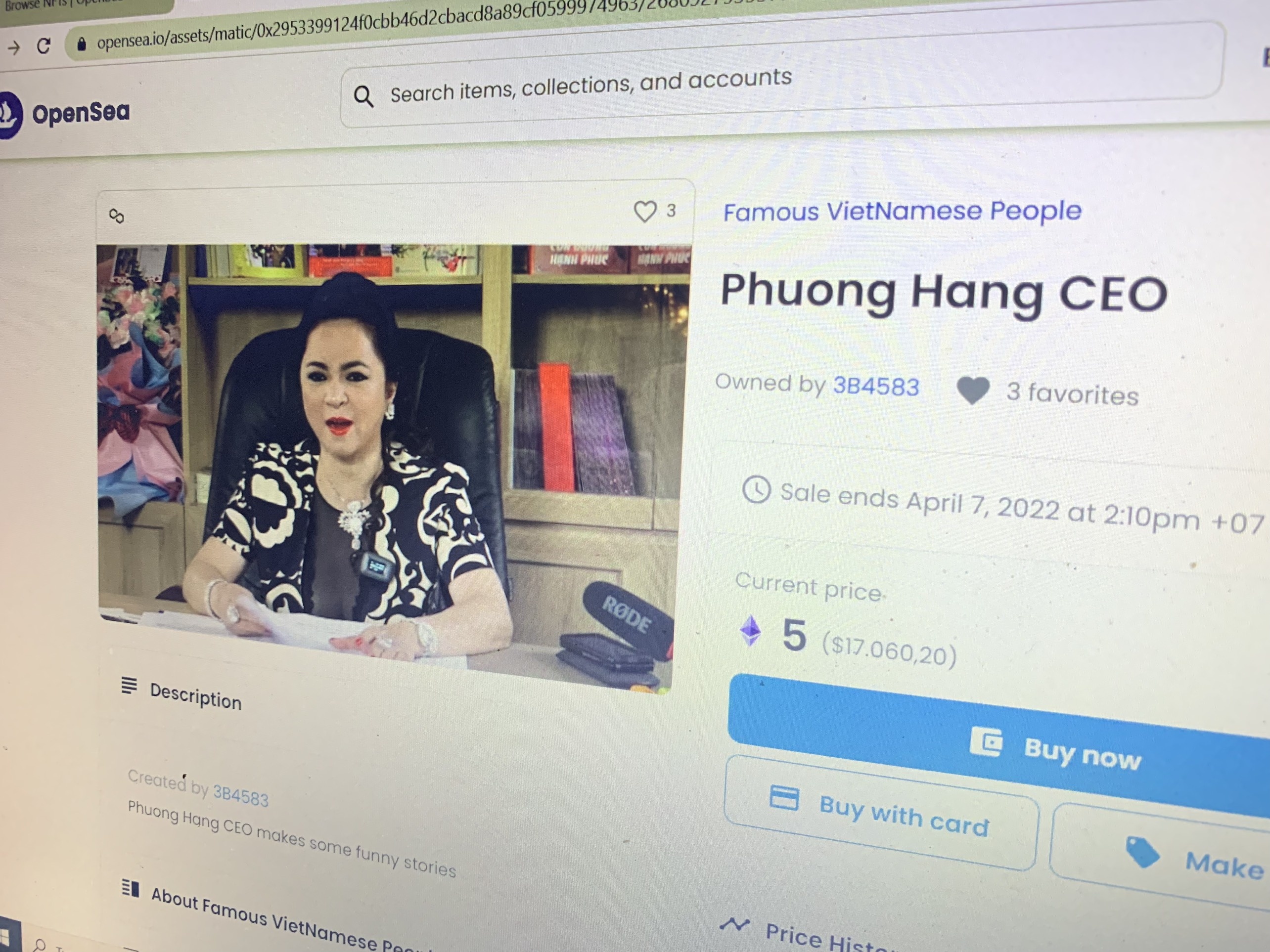 Gia 17.000 USD, NFT ba Phuong Hang va ong Quyet chua co nguoi mua hinh anh