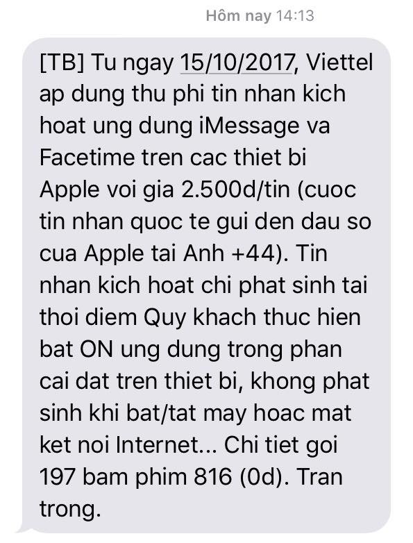 viettel thu phí kích hoạt imessage facetime ảnh 1 viettel thu phi kich hoat imessage facetime anh 1