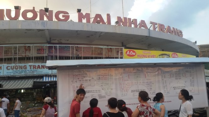 Sơ đồ phương án sắp xếp kiôt, lô sạp tại tầng 1 của dự án chợ Đầm Nha Trang. Ảnh: Phan Sông Ngân.