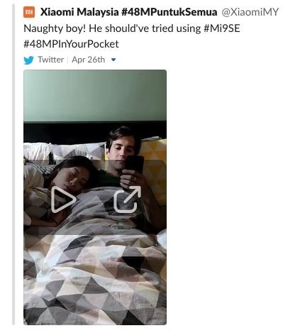 Xiaomi cổ vũ ngoại tình, quảng cáo Mi 9 SE phản cảm ảnh 2 Xiaomi co vu ngoai tinh, quang cao Mi 9 SE phan cam anh 2