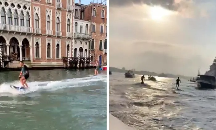 Bi duoi khoi Venice vi truot van dien tren Grand Canal hinh anh