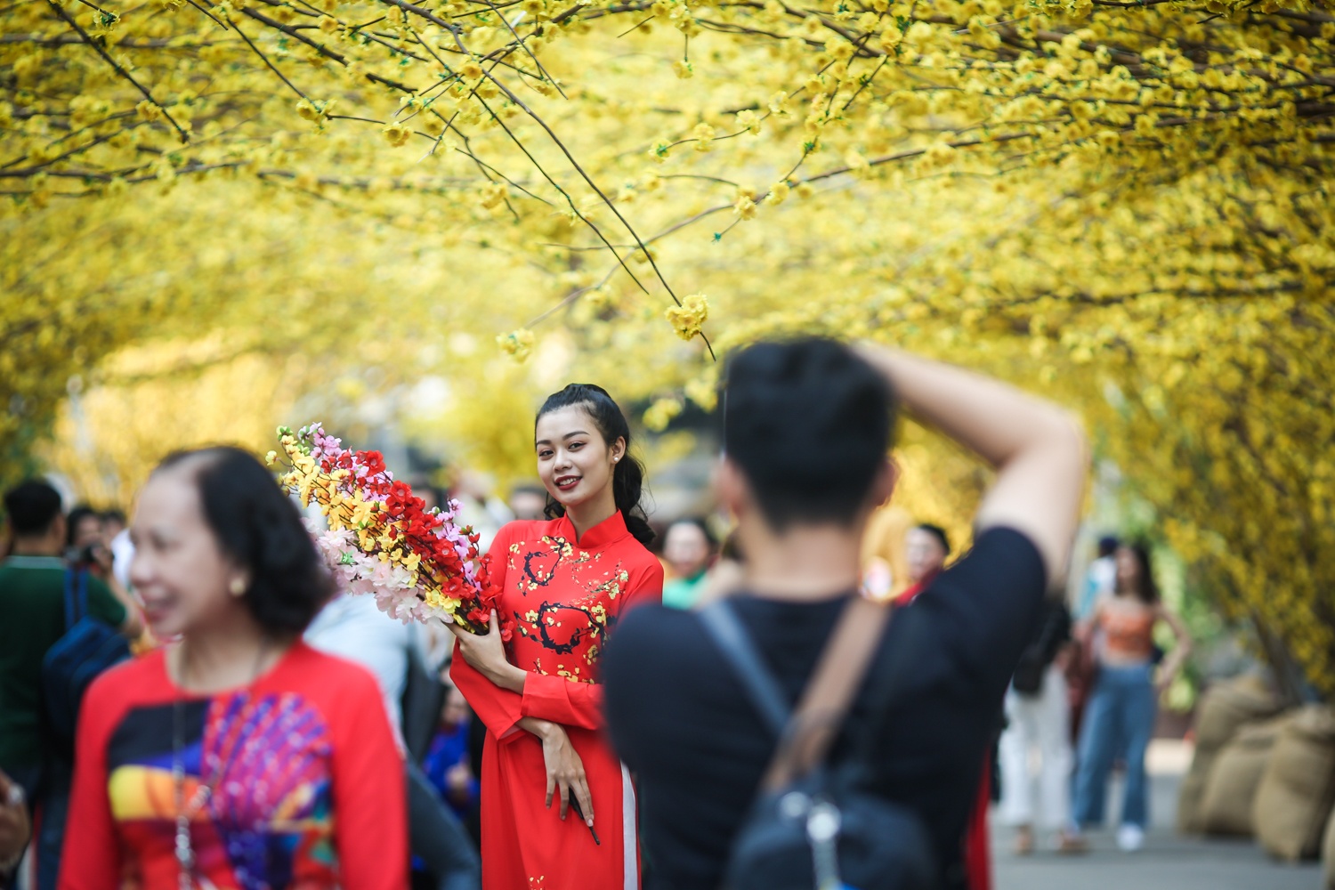 Dich vu trang diem, cho thue ao dai chup anh ben hoa mai o TP.HCM hinh anh