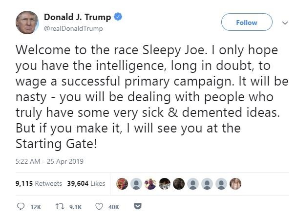 Trump gọi cựu phó tổng thống Biden là đồ ngủ gật ảnh 1 Trump goi cuu pho tong thong Biden la do ngu gat anh 1