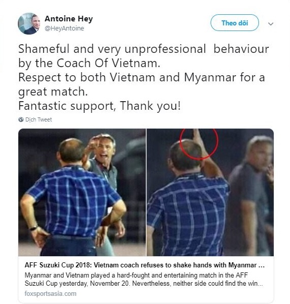 HLV Myanmar chỉ trích HLV Park Hang-seo hành xử thiếu chuyên nghiệp? ảnh 1 HLV Myanmar chi trich HLV Park Hang-seo hanh xu thieu chuyen nghiep? anh 1