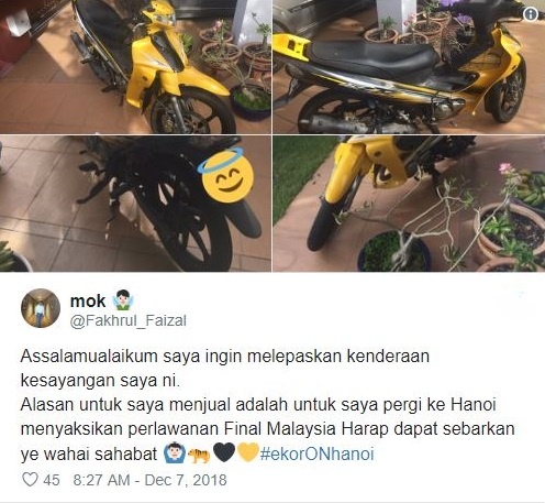 CĐV Malaysia bán xe máy để có tiền bay sang Việt Nam ảnh 1 CDV Malaysia ban xe may de co tien bay sang Viet Nam anh 1