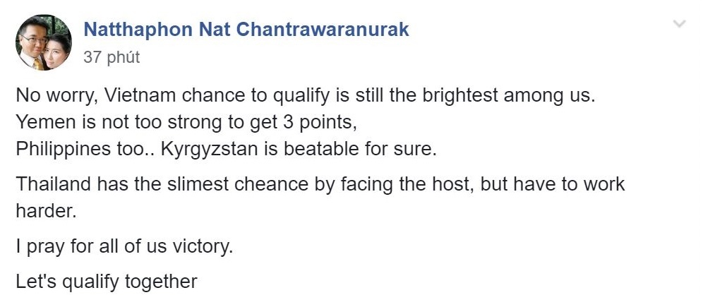 CĐV Thái Lan tin vào cơ hội đi tiếp của tuyển Việt Nam ảnh 1 CDV Thai Lan tin vao co hoi di tiep cua tuyen Viet Nam anh 1