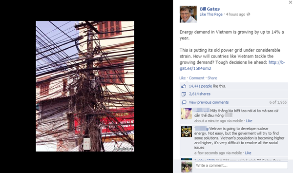 Bill Gates dang hinh anh cot dien VN tren Facebook hinh anh
