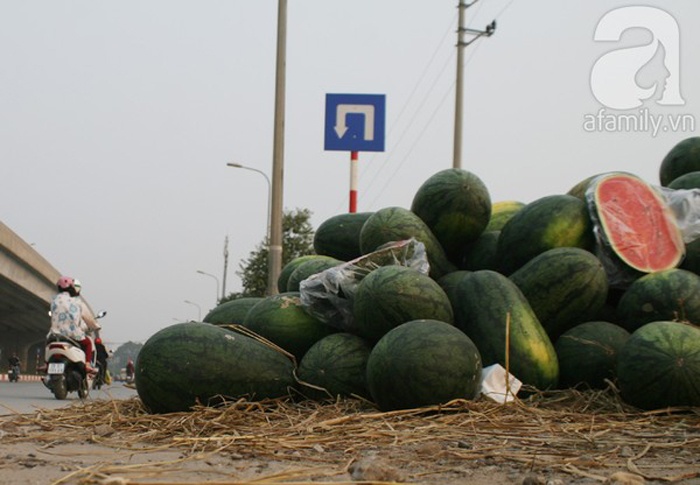 Tại Hà Nội, 2 ngày nay tại đường Nguyễn Xiển, đường 32 bỗng nhiên xuất hiện hàng trăm điểm bán dưa hấu.