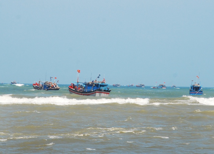 Đội tàu câu cá ngừ đại dương của thành phố Tuy Hòa hùng dũng tiến ra khơi, mở vụ mới.