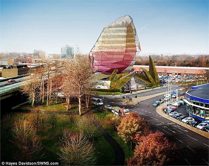 Tấm biển quảng cáo khổng lồ là một màn hình LED có diện tích lên tới hơn 557m2, bao phủ bề mặt tòa nhà cao gần 49m, có hình dáng một chú bạch tuộc nhìn từ trên cao, tên gọi London Octopus. 