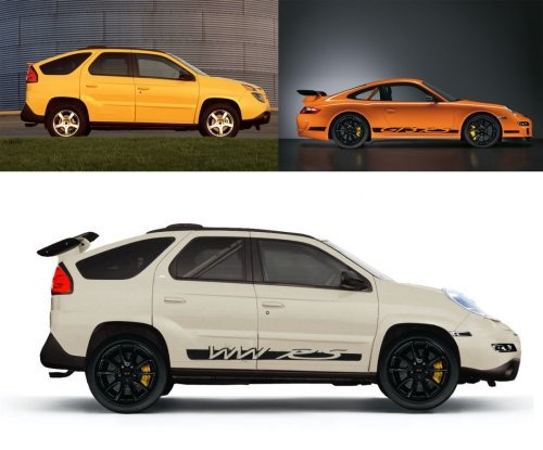 Đây là mẫu thiết kế xe lai mang tên Porschiac WW RS khi kết hợp giữa Porsche 911 GT3 RS và Pontiac Aztec. Trái với mẫu đầu tiên, chiếc xe này được coi là thảm họa thiết kế bởi hai phiên bản gốc không hề liên quan, một là xe thể thao 2 chỗ, một là crossover cỡ trung.