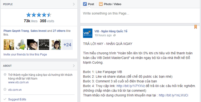 Ngân hàng trên facebook.