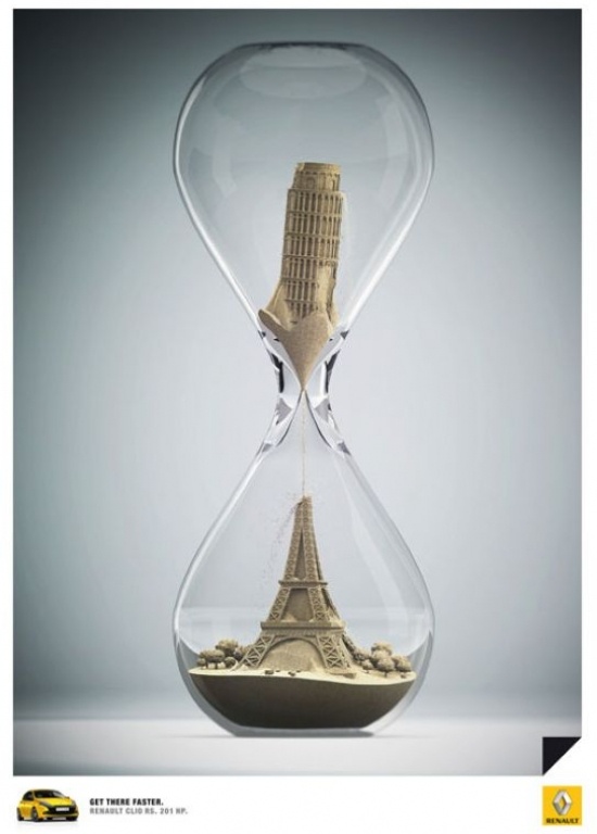 Renault Clio RS. 201 HP cũng không kém phần khi có mẫu quảng cáo sáng tạo: Từ Pisa tới Paris.