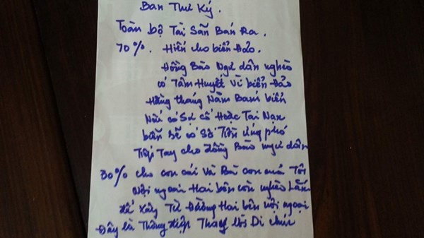 Một phần bản di chúc của ông Cường.